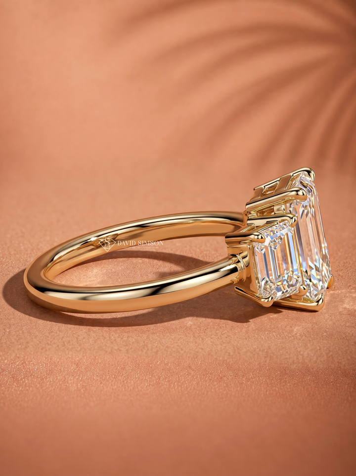 2.0CT to 3.0CT Radiant Lab Grown Diamond Trapezoid Three Stone Engagement Ring