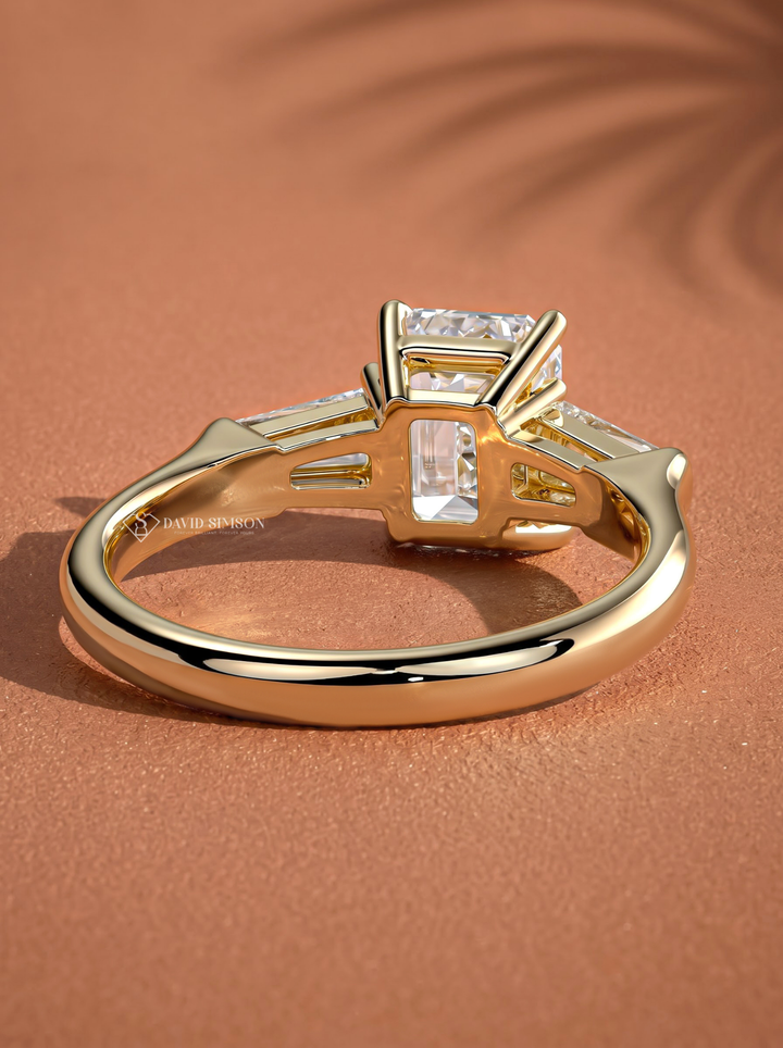 2.0CT to 3.0CT Emerald Cut Lab Grown Diamond Tapered Baguette Three Stone Engagement Ring