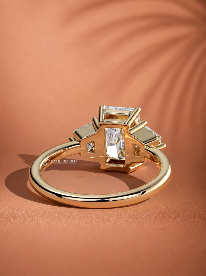 2.0CT to 3.0CT Radiant Lab Grown Diamond Trapezoid Three Stone Engagement Ring