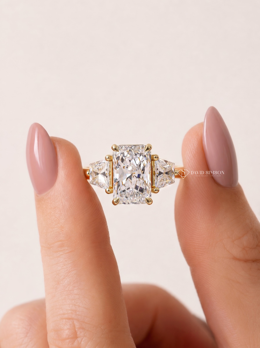 2.0CT to 3.0CT Radiant Lab Grown Diamond Trapezoid Three Stone Engagement Ring