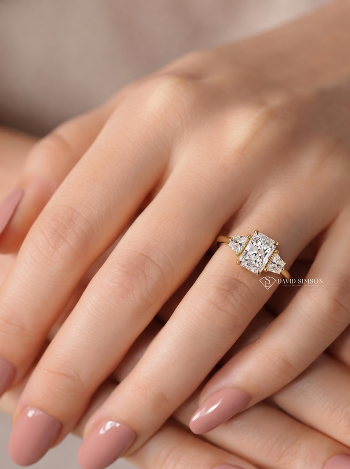 2.0CT to 3.0CT Radiant Lab Grown Diamond Trapezoid Three Stone Engagement Ring