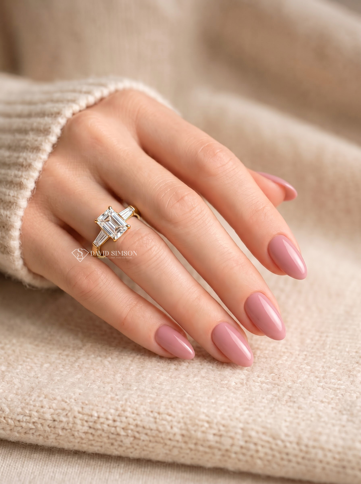 2.0CT to 3.0CT Emerald Cut Lab Grown Diamond Tapered Baguette Three Stone Engagement Ring