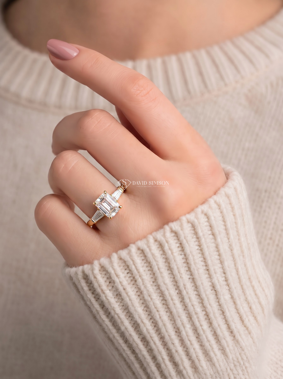 2.0CT to 3.0CT Emerald Cut Lab Grown Diamond Tapered Baguette Three Stone Engagement Ring