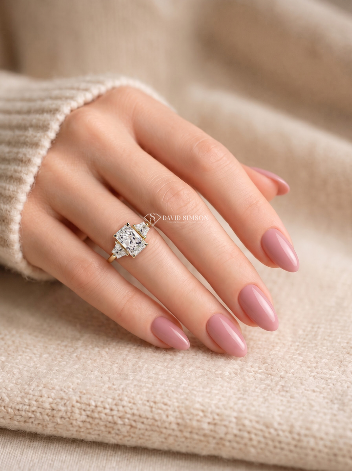 2.0CT to 3.0CT Radiant Lab Grown Diamond Trapezoid Three Stone Engagement Ring