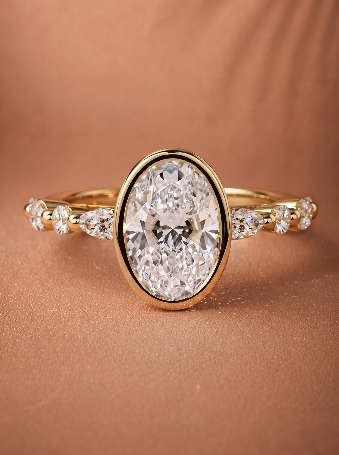 2.0CT to 3.0CT Oval Lab Grown Diamond Bezel Set Accent Pave Engagement Ring