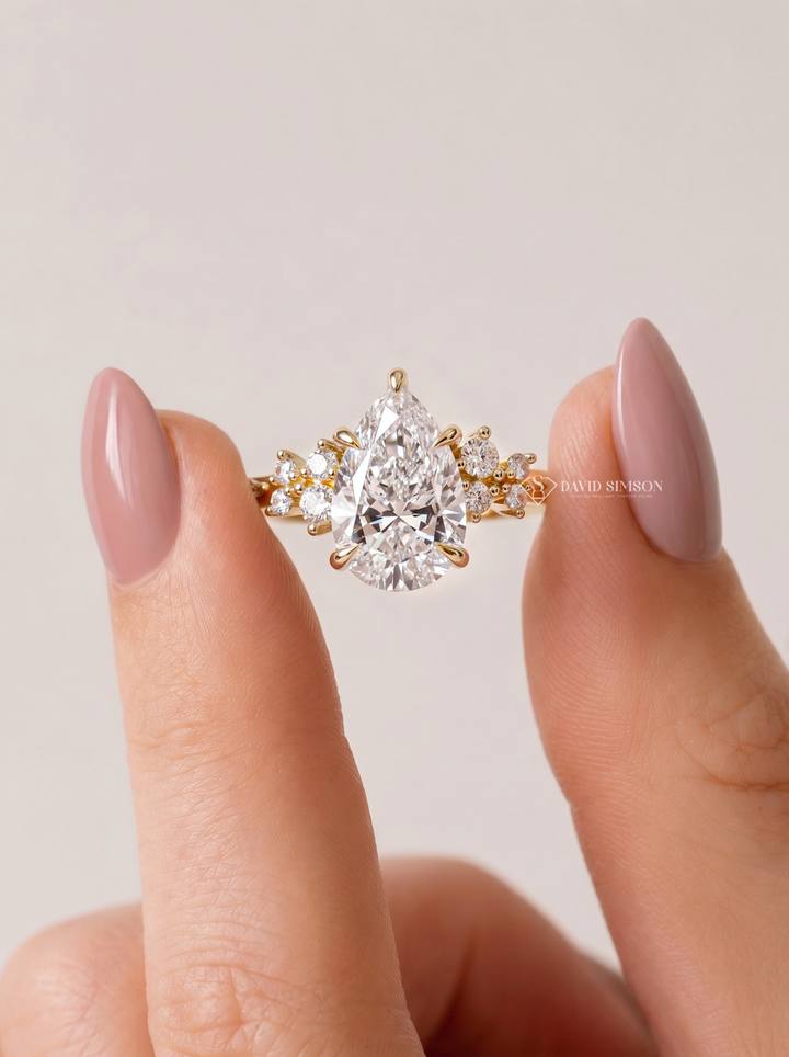 2.0CT to 3.0CT Pear Lab Grown Diamond Cluster Accent Engagement Ring