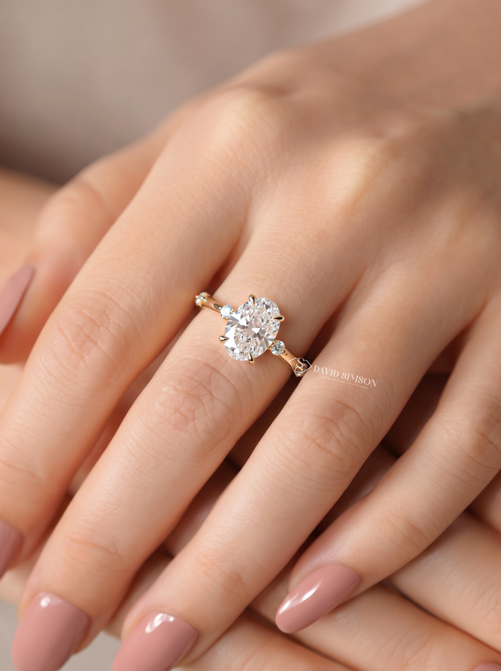 2.0CT to 3.0CT Oval Lab Grown Diamond Accent Stone Engagement Ring