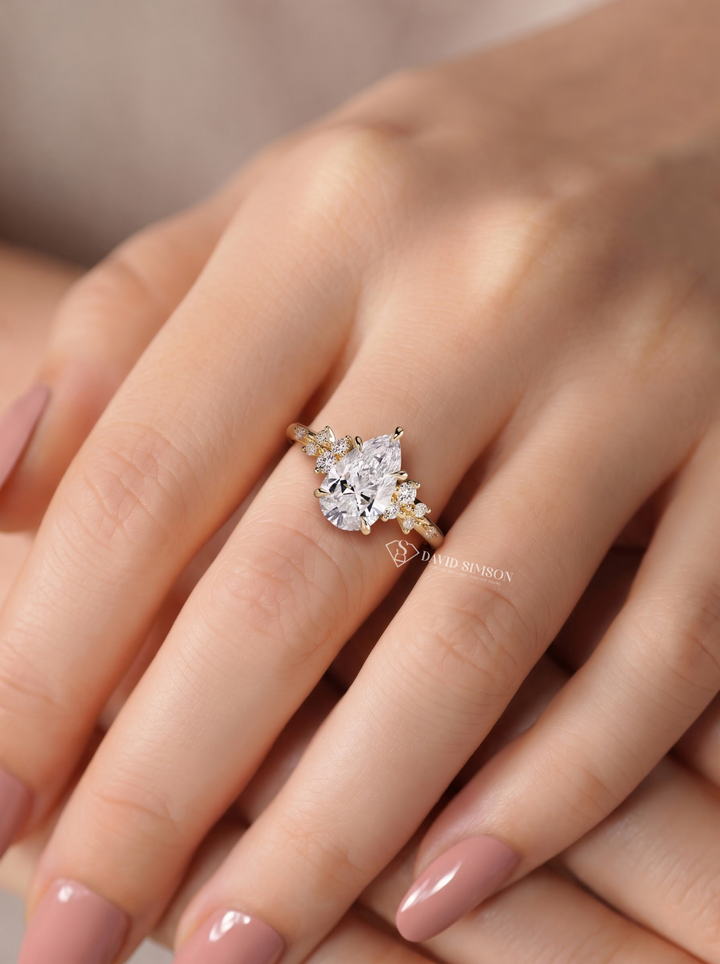2.0CT to 3.0CT Pear Lab Grown Diamond Cluster Accent Engagement Ring