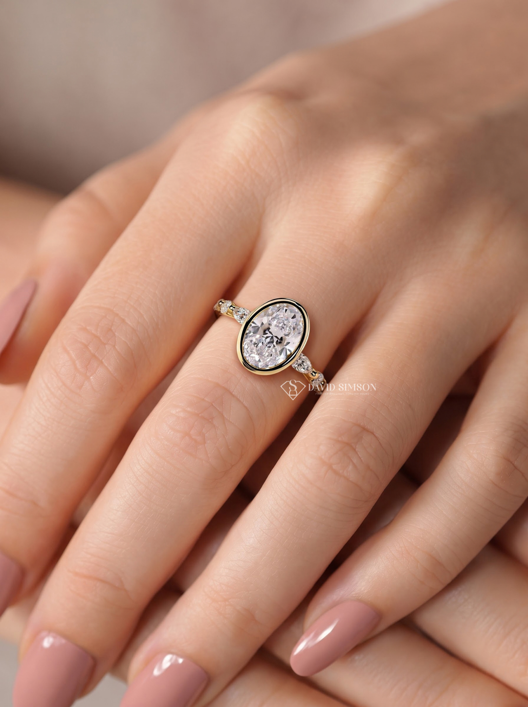 2.0CT to 3.0CT Oval Lab Grown Diamond Bezel Set Accent Pave Engagement Ring