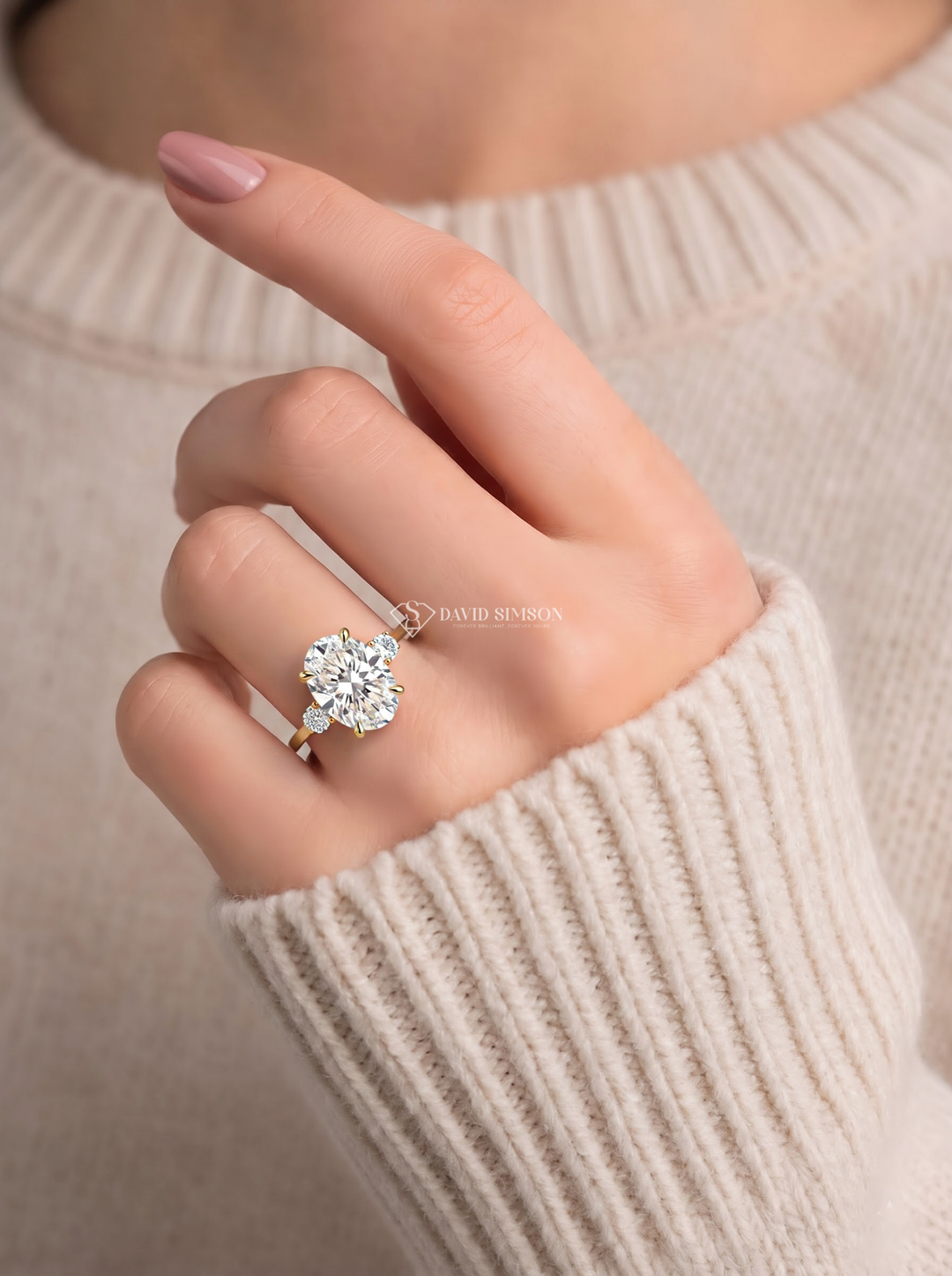 2.0CT to 3.0CT Oval Lab Grown Diamond Accent Stone Engagement Ring