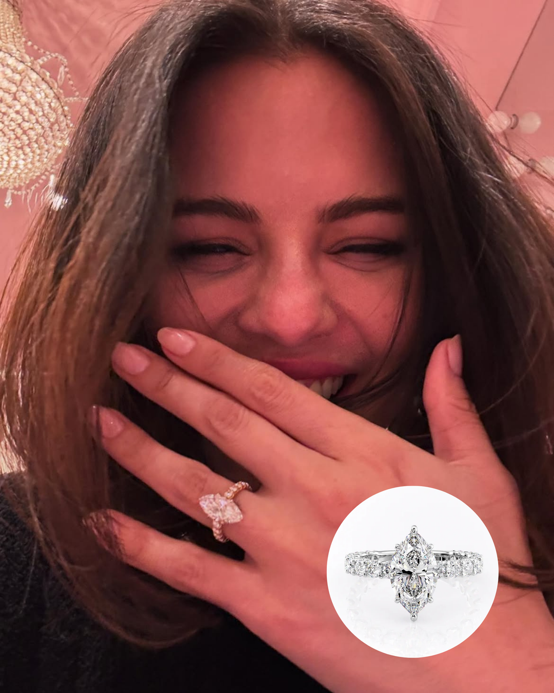 Selena Gomez Inspired Marquise Diamond Engagement Ring