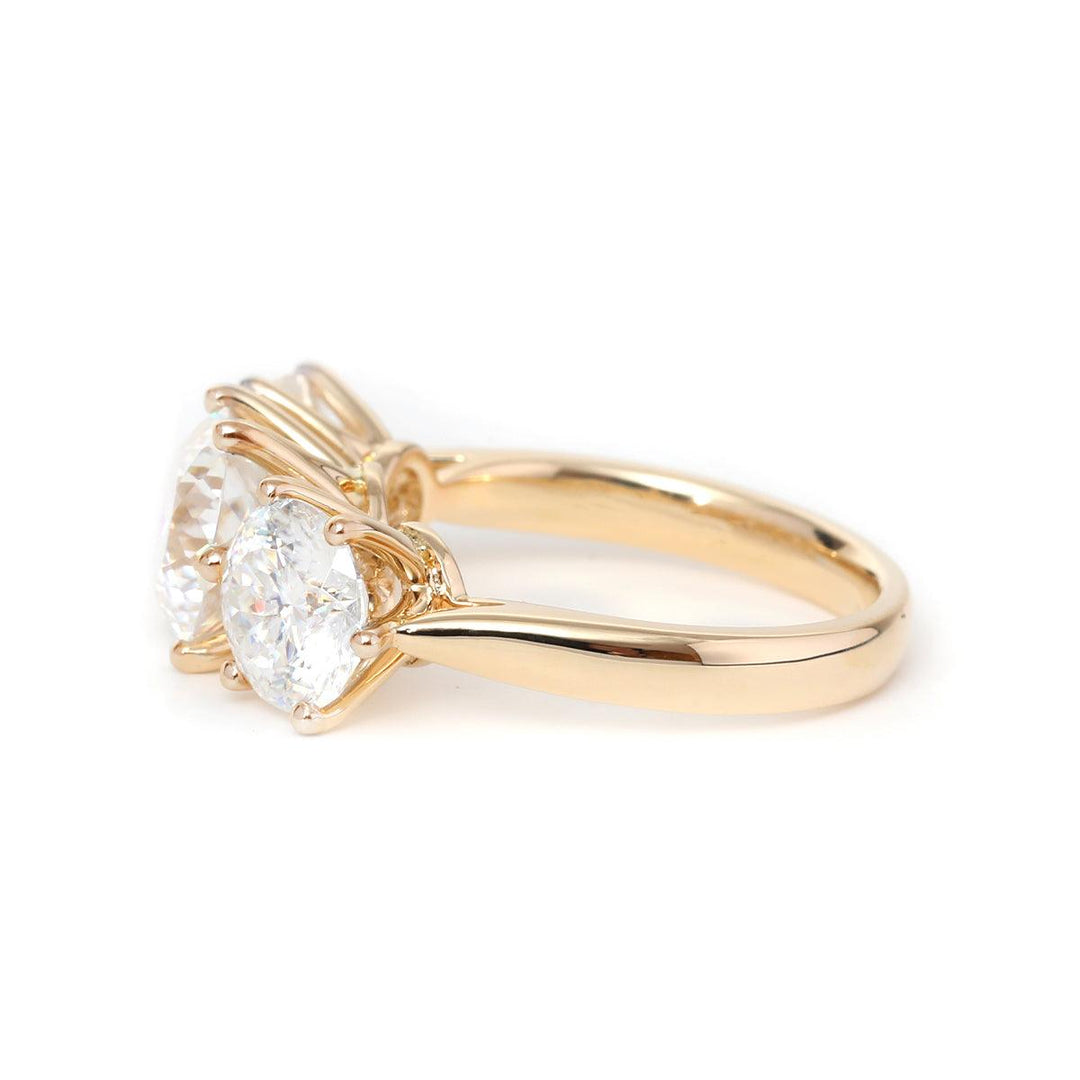 platinum cathedral ring, ethical diamond ring, lab grown Portuguese cut, GIA certified diamond, romantic engagement ring, luxury bridal set, ornate diamond cut, round solitaire with side stones,