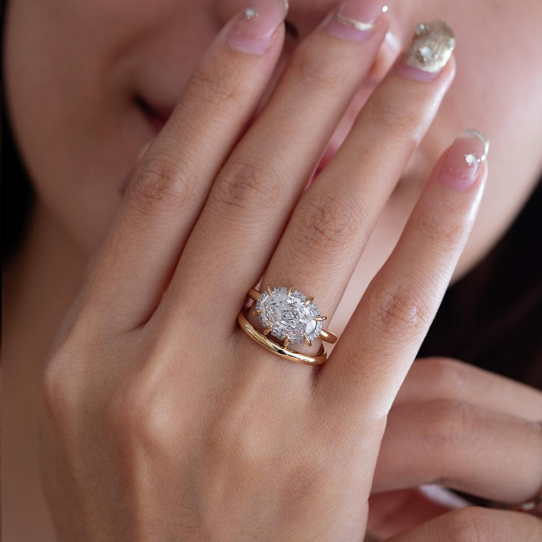 2 carat oval diamond, 3 carat oval diamond, oval cut engagement ring, sphere pavé head, unique oval solitaire,