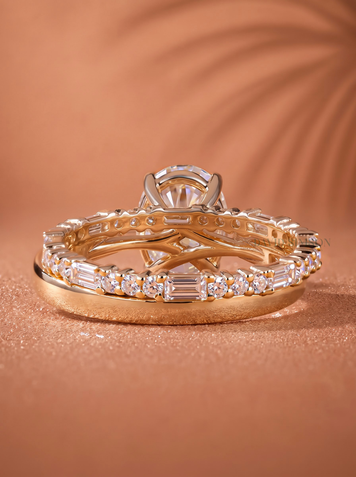 2.0ct Oval Cut Moissanite Solitaire Engagement Ring With Eternity Wedding Band