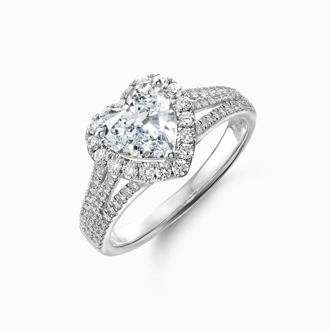 1.0CT Heart Cut Halo Moissanite Diamond Engagement Ring