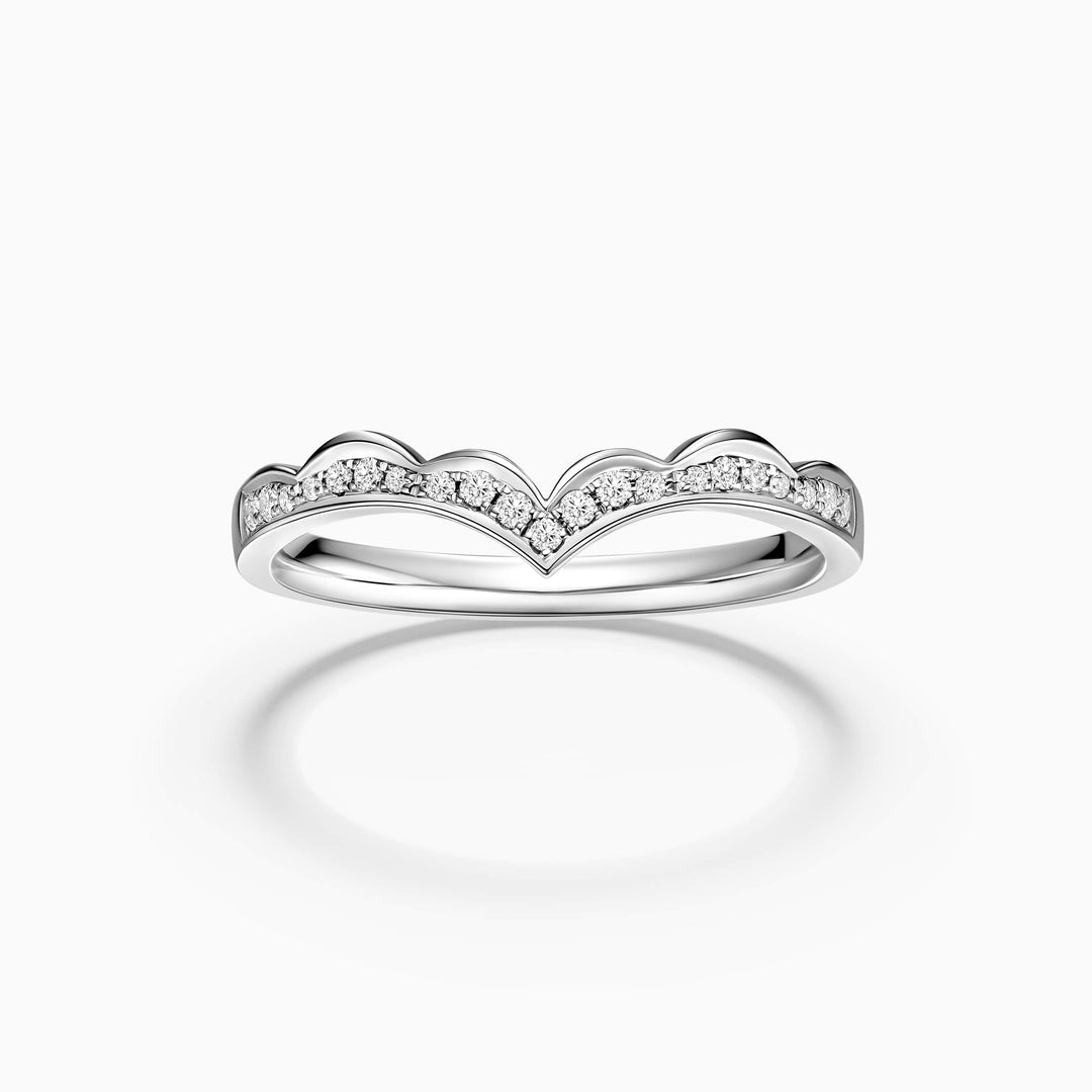 Round Cut Moissanite Diamond Chevron Wedding Band for Her