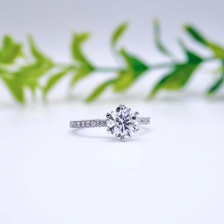 1.50CT Round Cut Moissanite Pave Diamond Engagement Ring