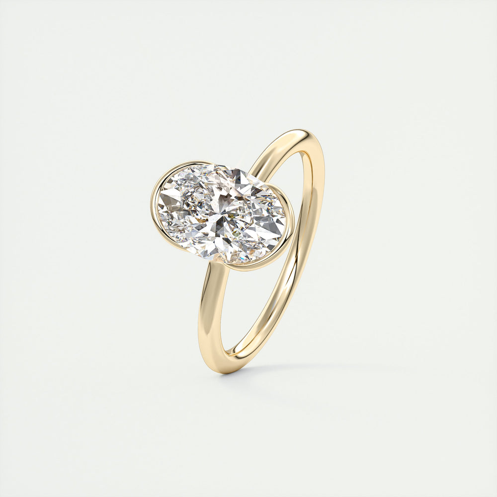 2.0CT North South Oval Cut Moissanite Half Bezel Engagement Ring