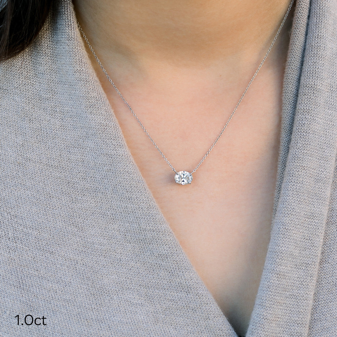 East West Oval Moissanite Solitaire Necklace in Solid Gold