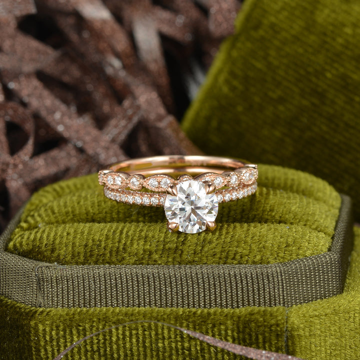 1.28CT Round Brilliant Cut Moissanite Bridal Engagement Ring Set