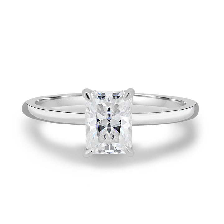 1.67ct  Radiant Cut Moissanite Solitaire Engagement Ring in 18K White Gold