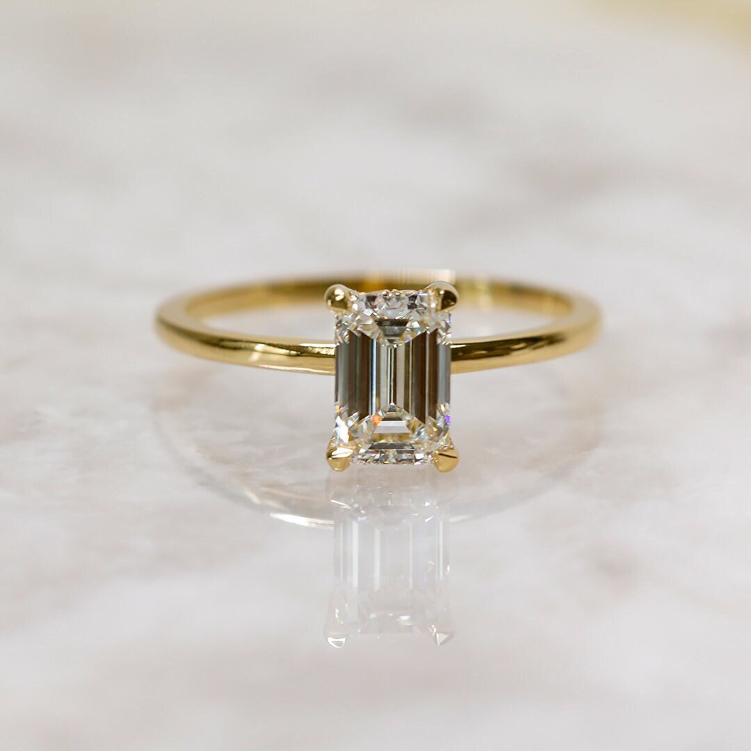 1.0ct Emerald Cut Moissanite Solitaire Diamond Engagement Ring