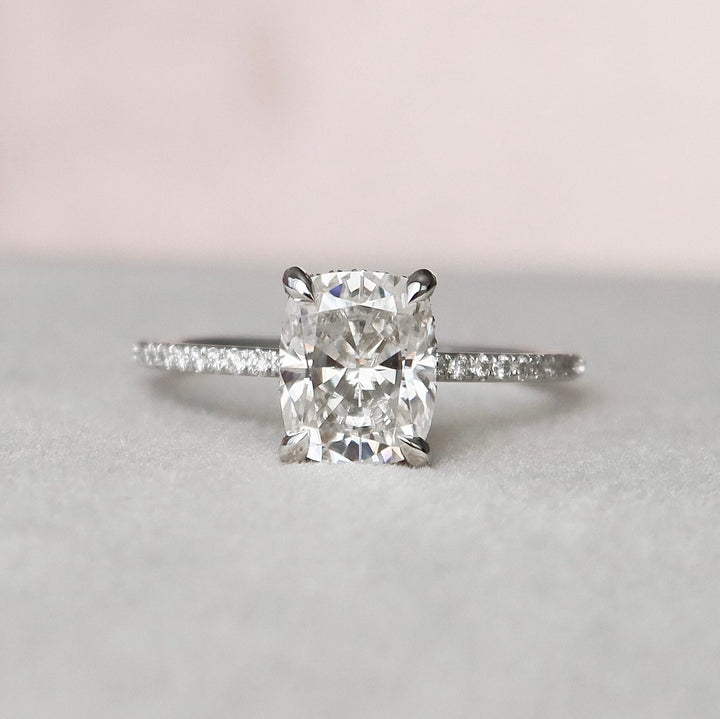 2.50CT Elongated Cushion Cut Hidden Halo Moissanite Engagement Ring