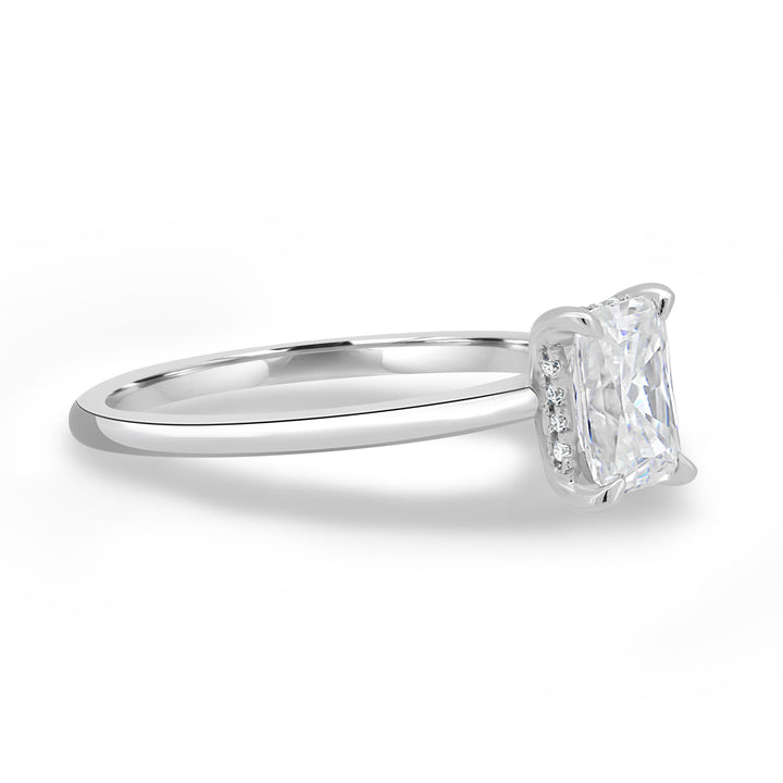 1.67ct  Radiant Cut Moissanite Solitaire Engagement Ring in 18K White Gold