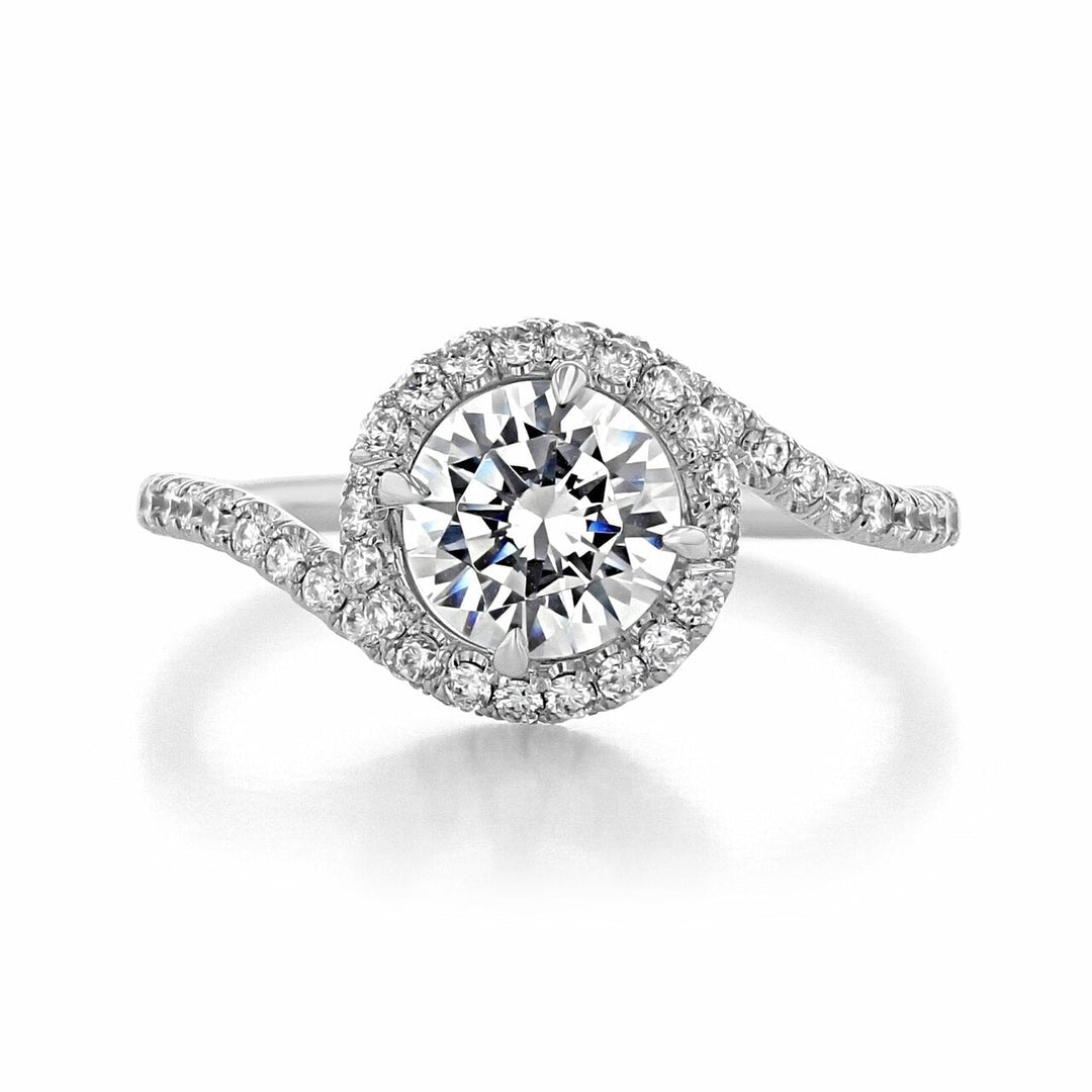 1.28CT Round Cut 4 Prong Halo Moissanite Solitaire Engagement Ring