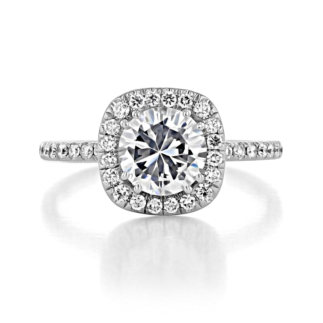 1.75ct Round Cut Moissanite Unique Halo Engagement Ring