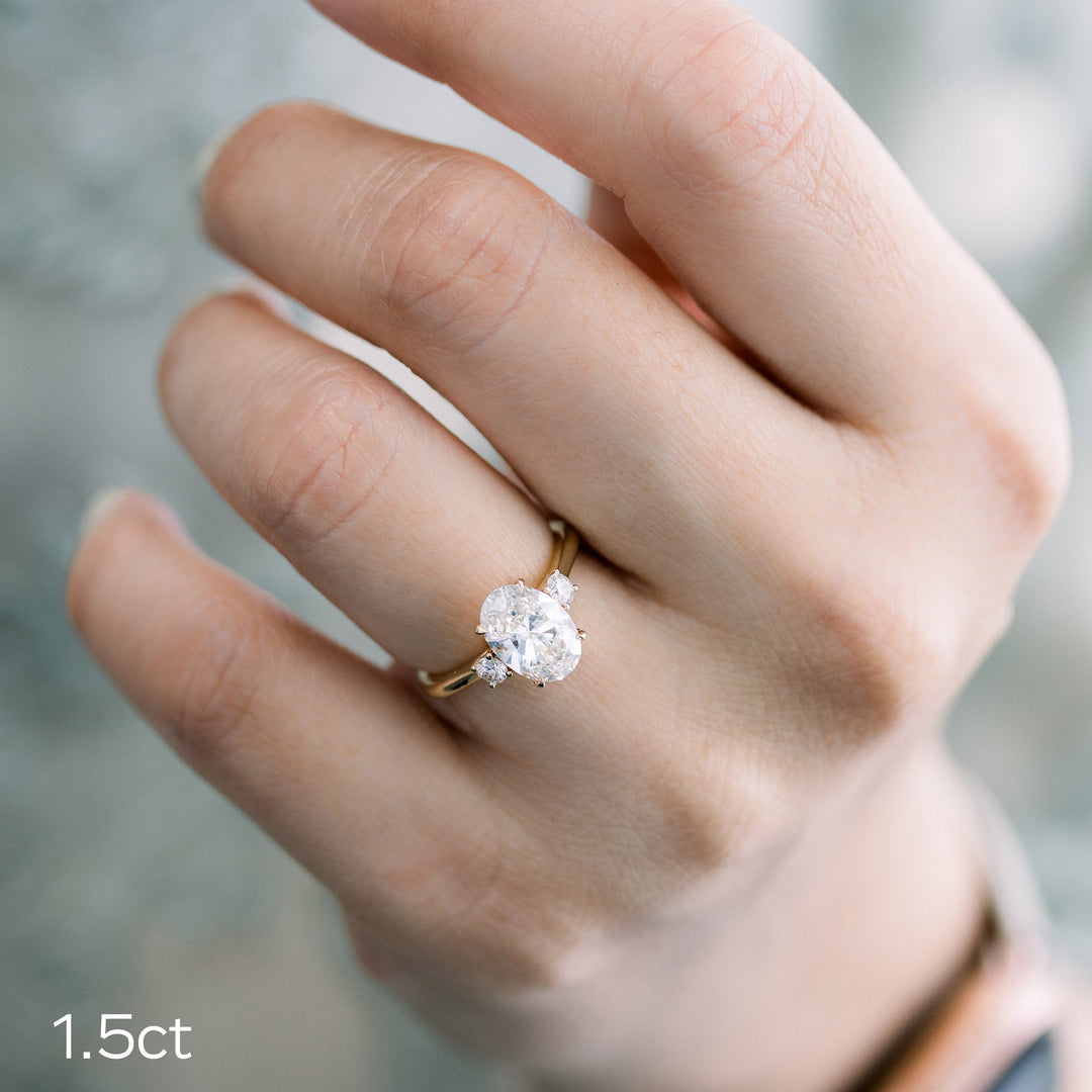 1.50CT Oval Cut Moissanite Three Stone Round Diamond Engagement Ring