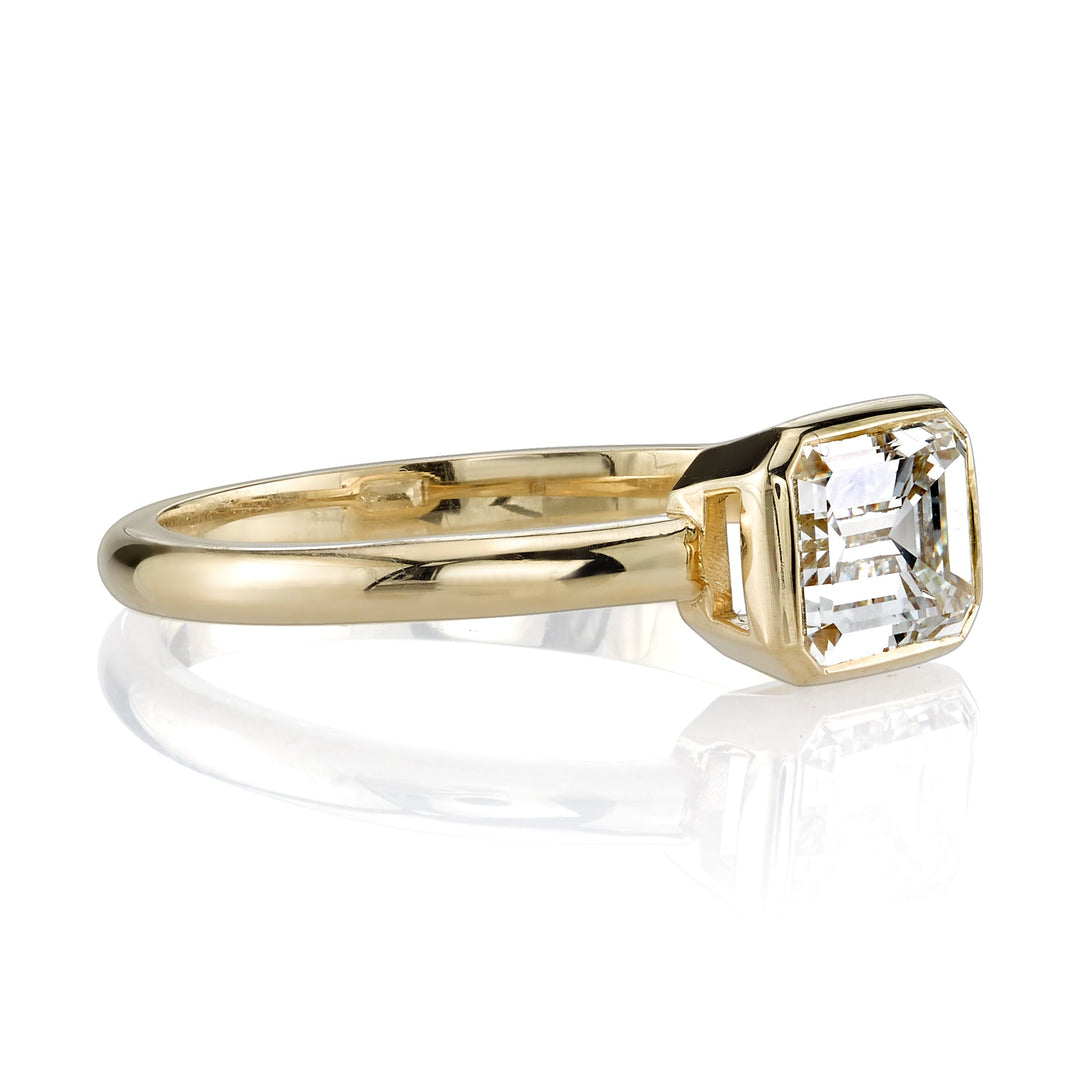 1.28ct Emerald Cut East West Solitaire Bezel Moissanite Diamond Engagement Ring