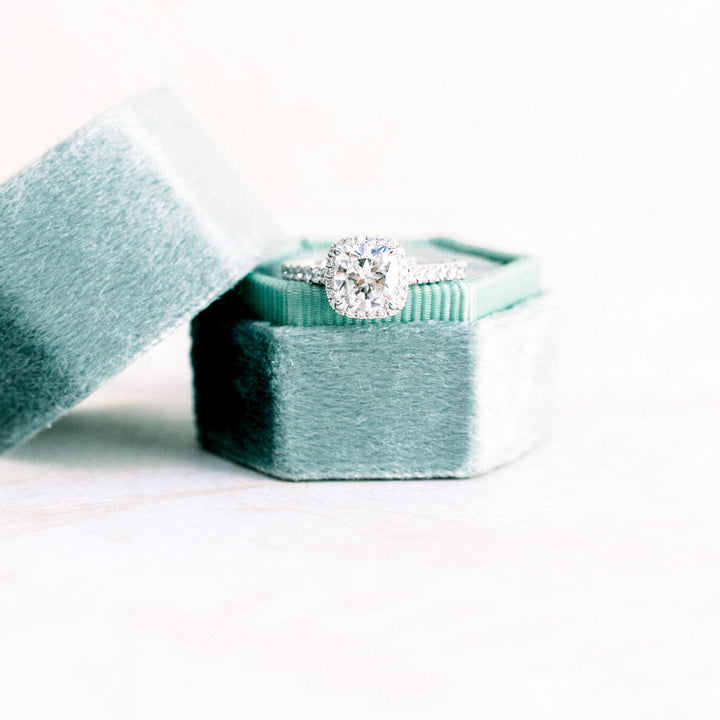 2.0CT Cushion Cut Moissanite Halo Pave Diamond Engagement Ring