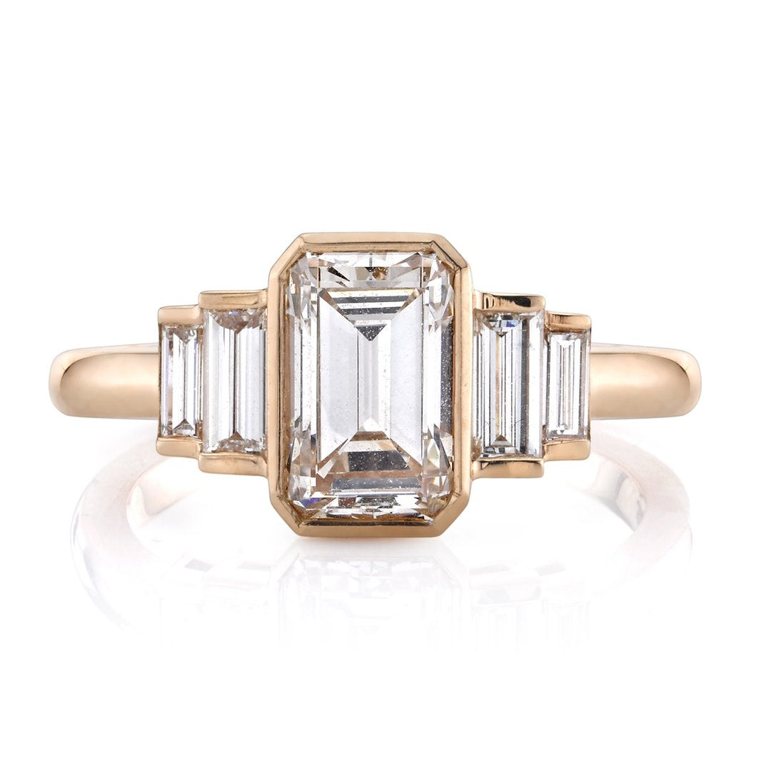 2.21ct Emerald Cut Bezel 5 Stone Moissanite Diamond Engagement Ring