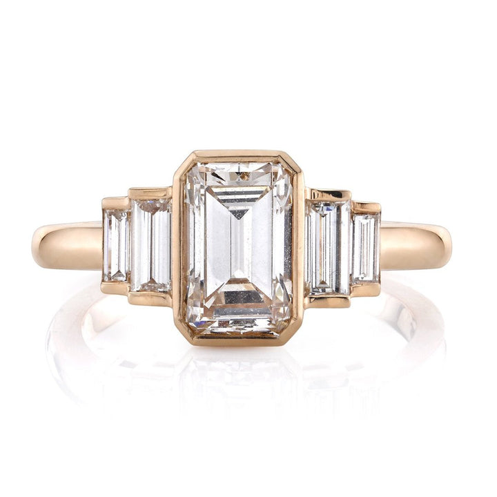 2.21ct Emerald Cut Bezel 5 Stone Moissanite Diamond Engagement Ring