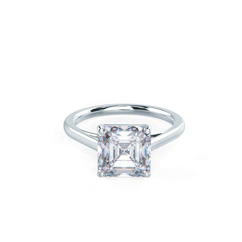 2.50ct Asscher Cut Moissanite Diamond Cathedral Solitaire Engagement Ring
