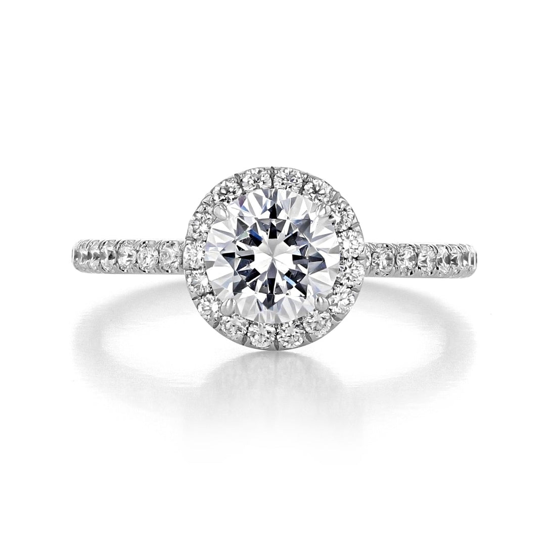 1.0CT Round Cut Halo Moissanite Engagement Ring in 18K White Gold