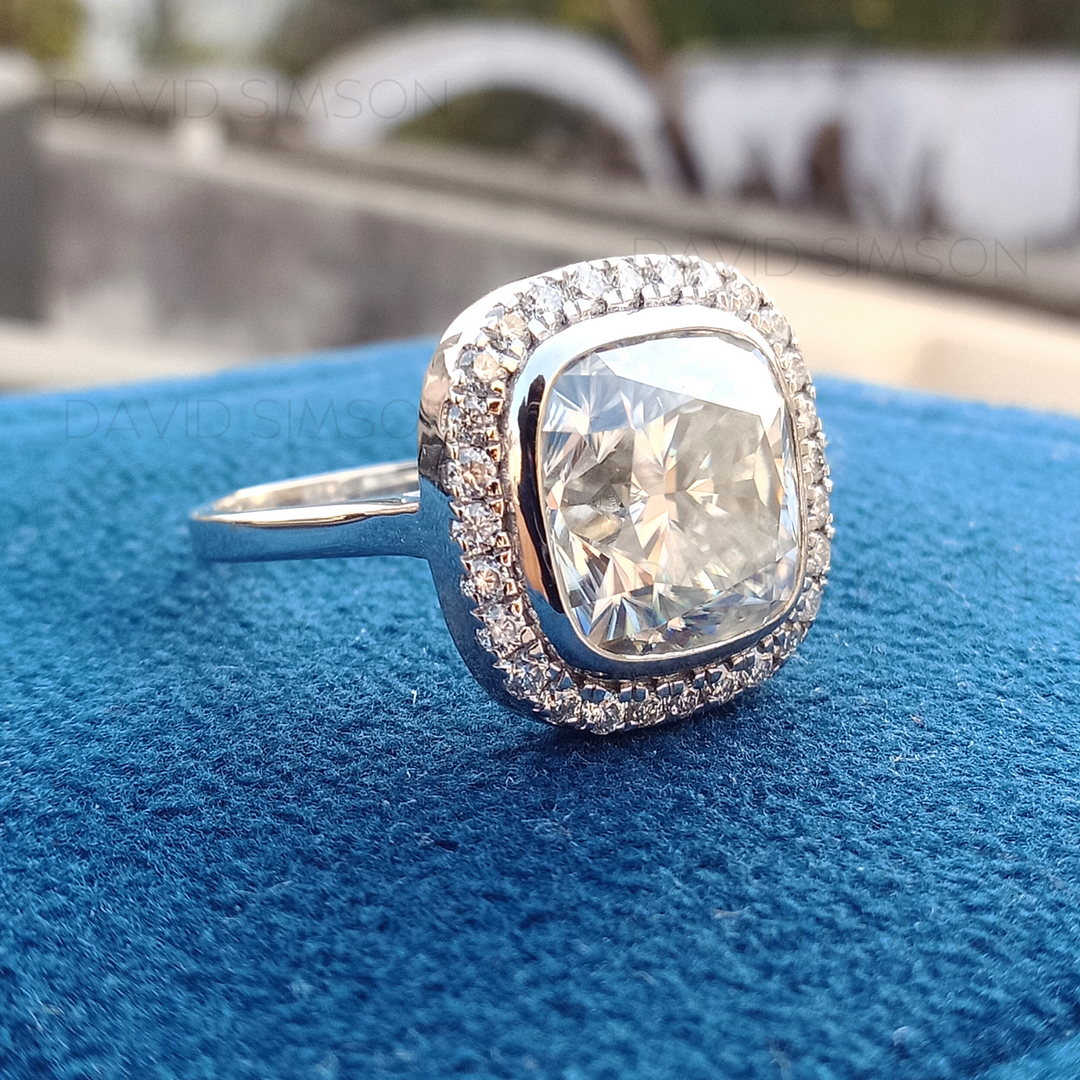 2.50CT Cushion Cut Diamond Moissanite Halo Engagement Ring