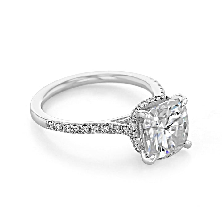 2.8CT Cushion Hidden Halo Moissanite Engagement Ring