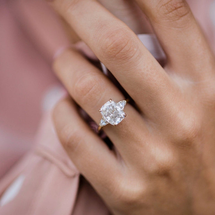 4.20CT Elongated Cushion Three Stone Moissanite Diamond Engagement Ring