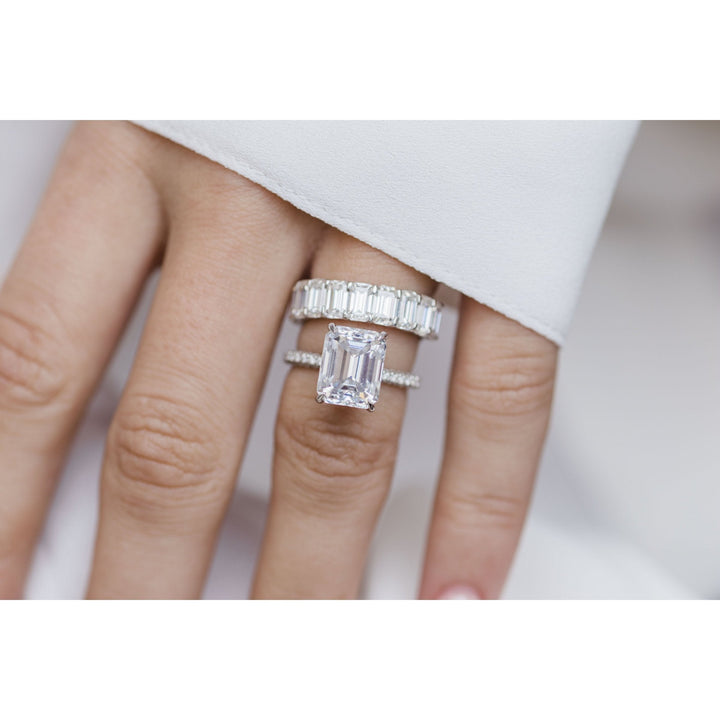 3.25CT Emerald Cut Hidden Halo Moissanite Engagement Ring