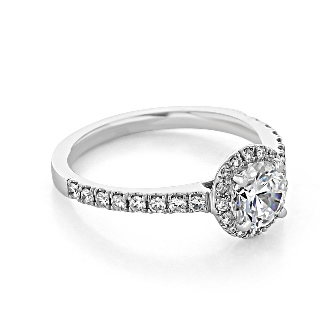 1.28ct Round Cut Halo Micro Prong Moissanite Engagement Ring