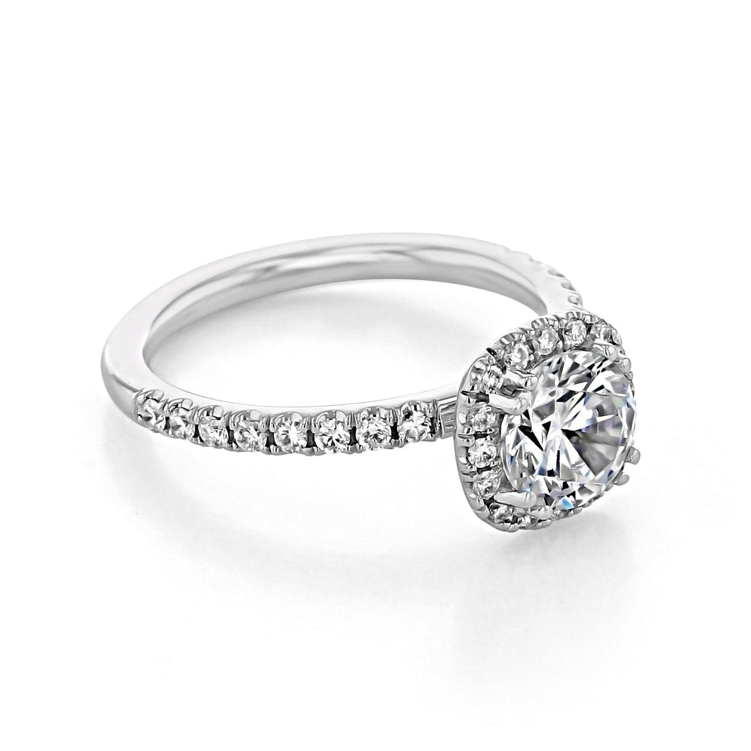 1.0ct Round Brilliant Halo 4 Prong Moissanite Solitaire Engagement Ring