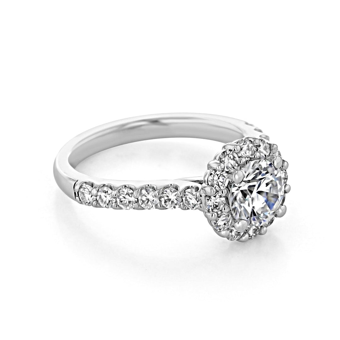 1.28ct Round Cut Floral Halo 4 Prong Moissanite Solitaire Engagement Ring
