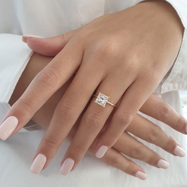 2.13ct Princess Cut Diamond 14K Rose Gold Engagement Ring, an asscher cut diamond ring