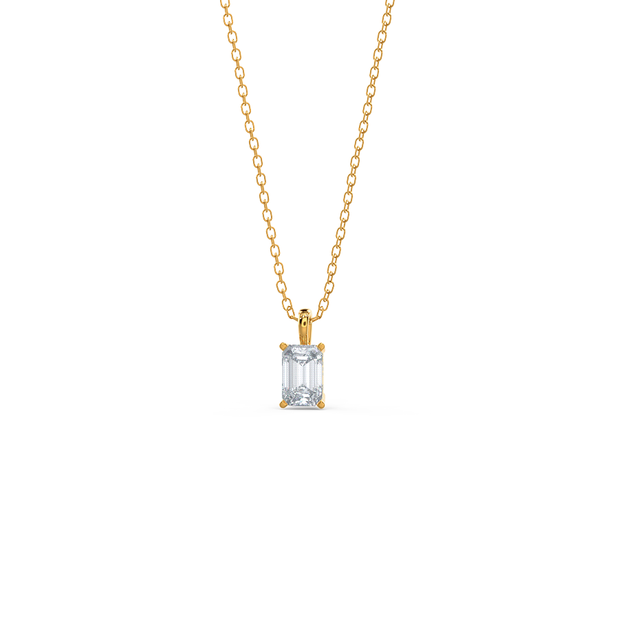Classic Emerald Moissanite Solitaire Pendent Necklace in Solid Gold