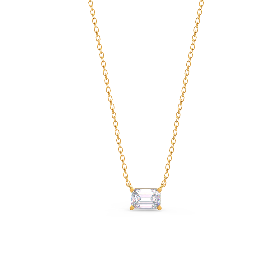 East West Classic Emerald Moissanite Solitaire Pendent Necklace in Solid Gold