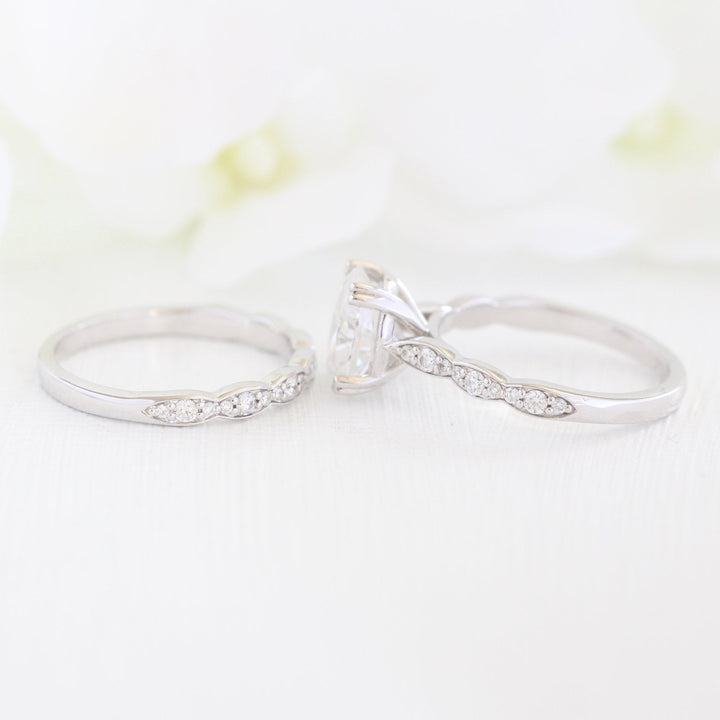 2.0CT Oval Cut Solitaire Moissanite Halo Bridal Engagement Ring Set