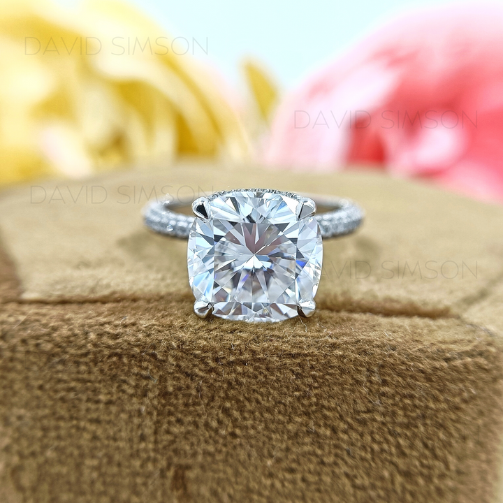 3.87CT Cushion Cut Diamond Halo Moissanite Engagement Ring