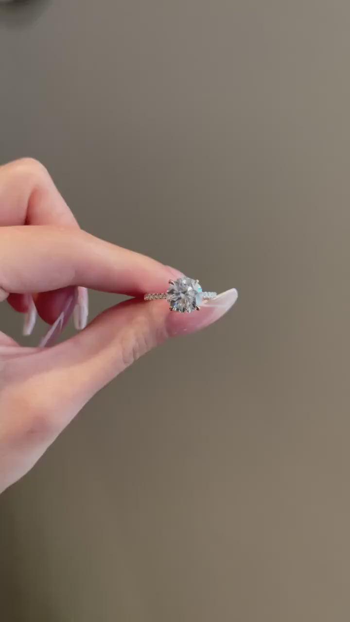 3.0ct Round Cut Hidden Halo Pave Moissanite Diamond Engagement Ring
